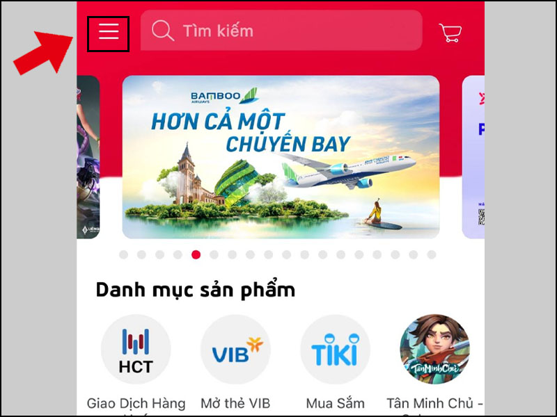 Bấm vào biểu tượng 3 dấu gạch bên trái màn hình 